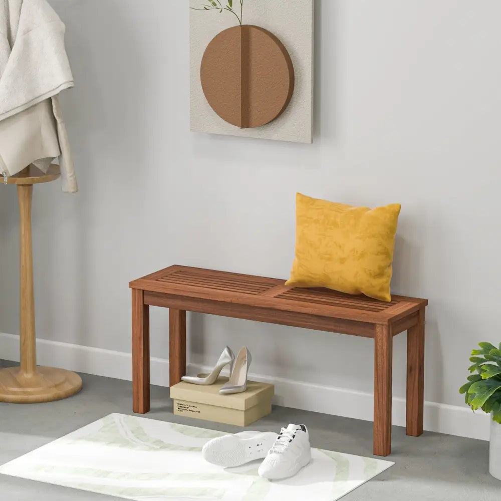 2-Seater Patio Backless Dining Bench with Breathable Slatted Seat - Natural - Outdoor Benches