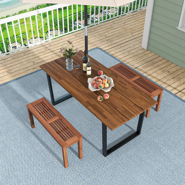 2-Seater Patio Backless Dining Bench with Breathable Slatted Seat - Natural - Outdoor Benches