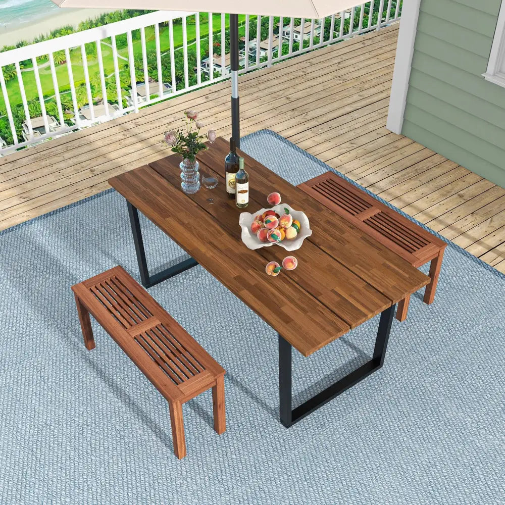 2-Seater Patio Backless Dining Bench with Breathable Slatted Seat - Natural - Outdoor Benches