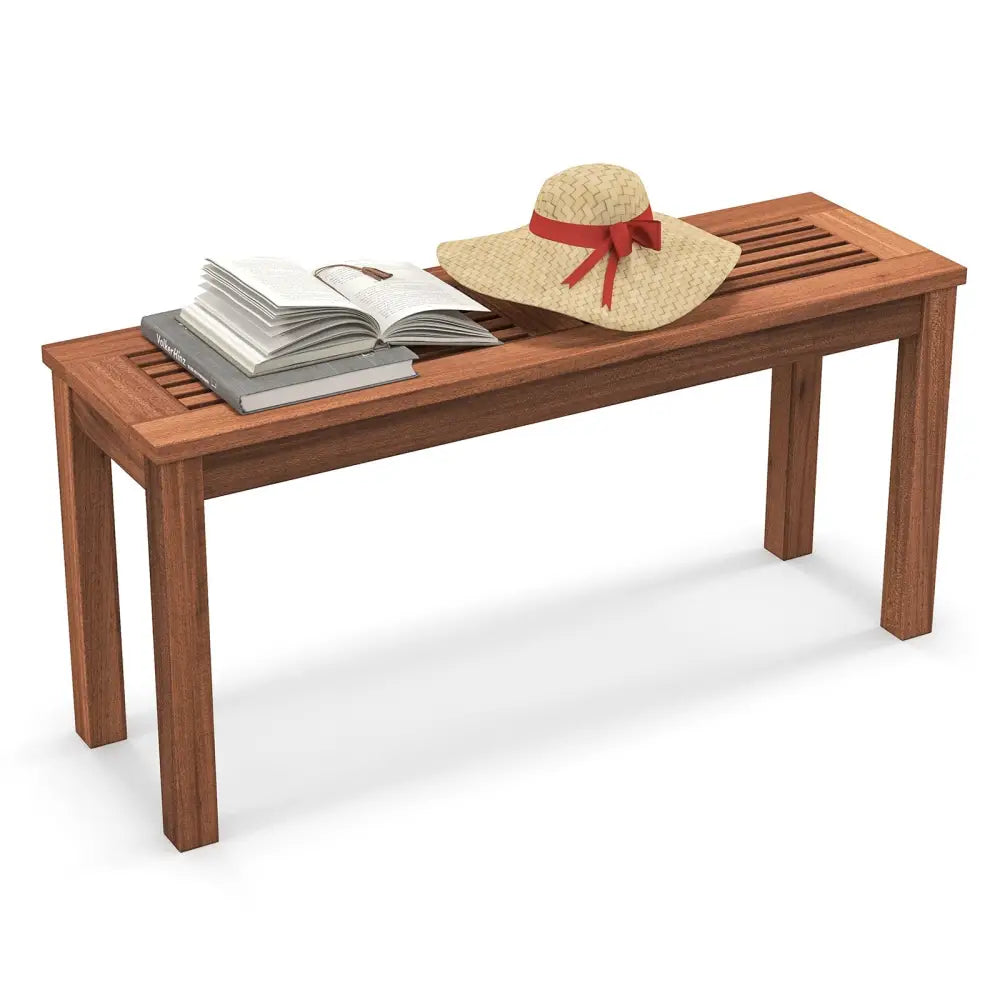 2-Seater Patio Backless Dining Bench with Breathable Slatted Seat - Natural - Outdoor Benches