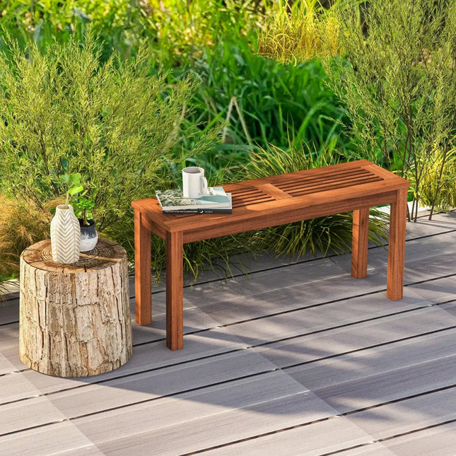 2-Seater Patio Backless Dining Bench with Breathable Slatted Seat - Natural - Outdoor Benches
