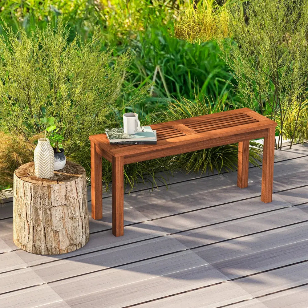 2-Seater Patio Backless Dining Bench with Breathable Slatted Seat - Natural - Outdoor Benches