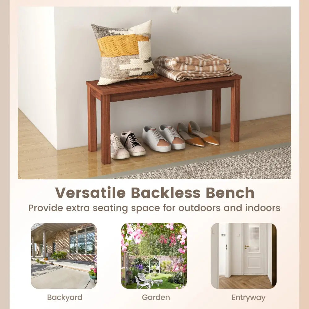 2-Seater Patio Backless Dining Bench with Breathable Slatted Seat - Natural - Outdoor Benches