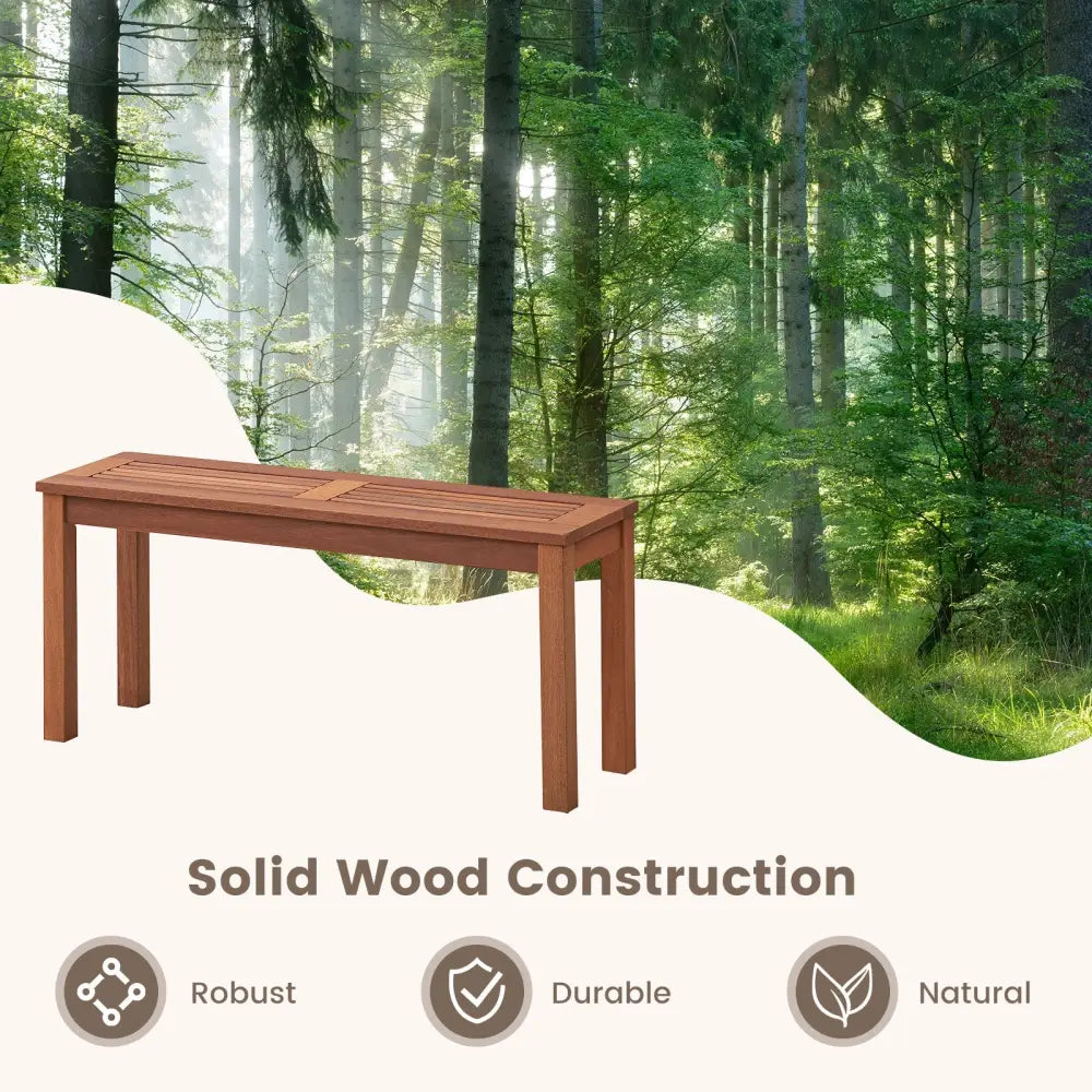 2-Seater Patio Backless Dining Bench with Breathable Slatted Seat - Natural - Outdoor Benches