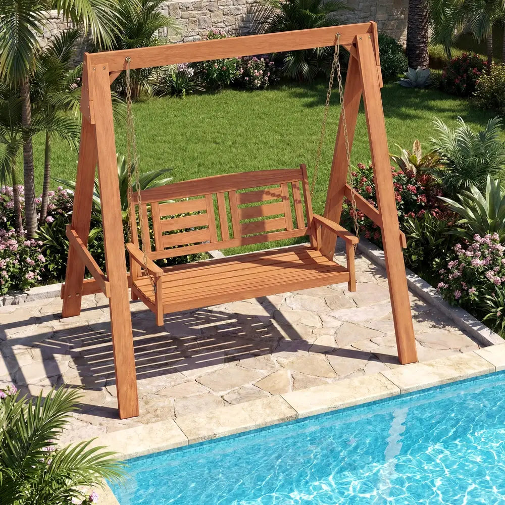 2-Seater Porch Swing with Stand Adjustable Chains - Porch Swings