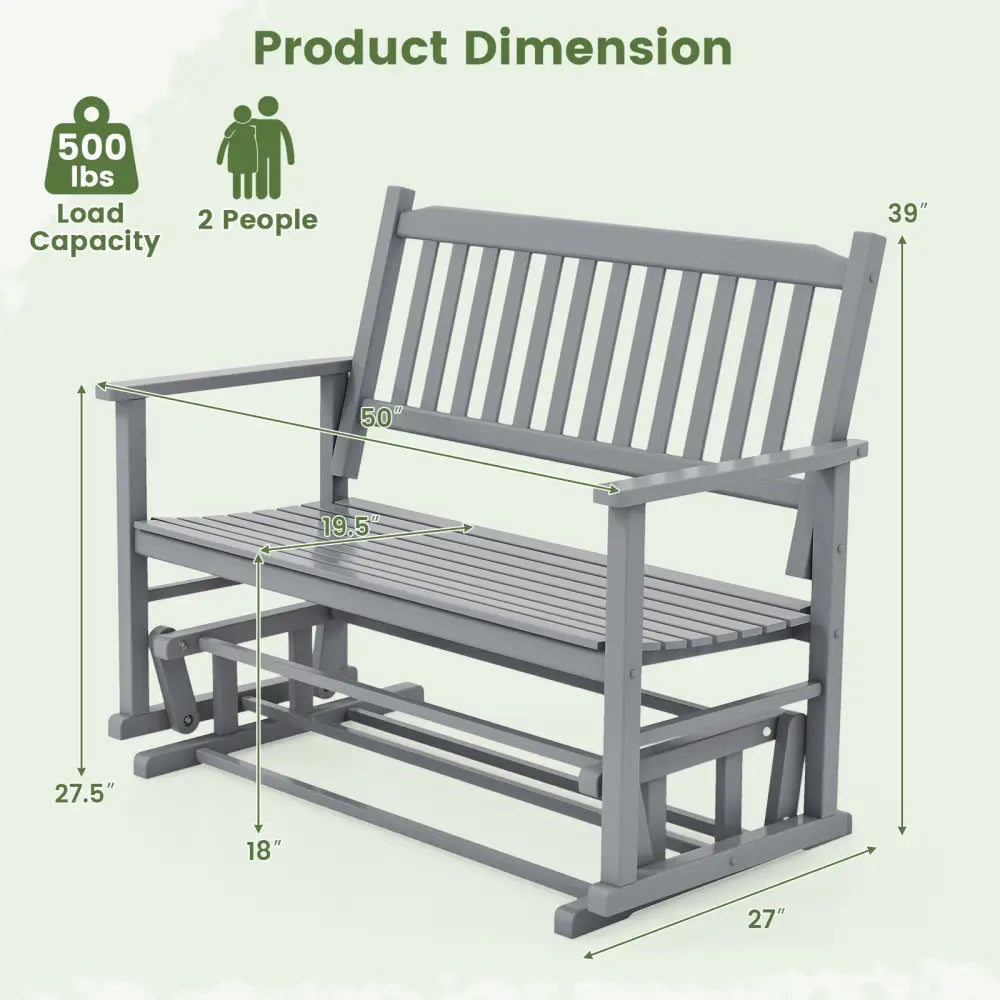 2 Seats Outdoor Glider Bench with Armrests and Slatted Seat-Gray - Gray - Patio Rocking Chairs & Gliders