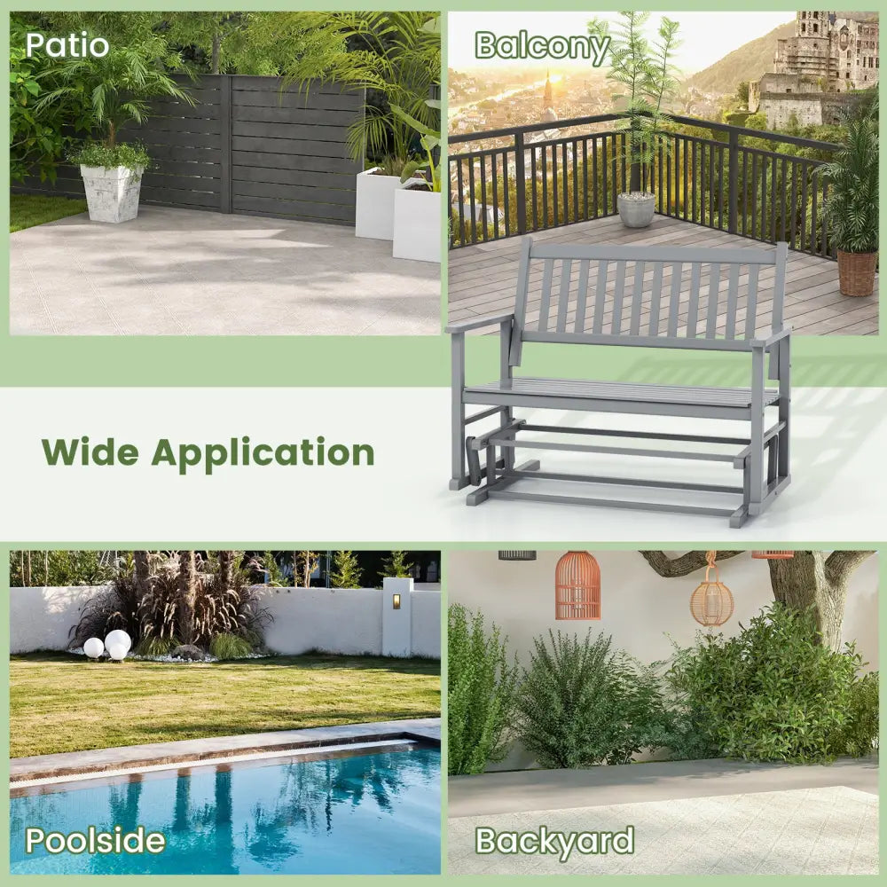 2 Seats Outdoor Glider Bench with Armrests and Slatted Seat-Gray - Gray - Patio Rocking Chairs & Gliders