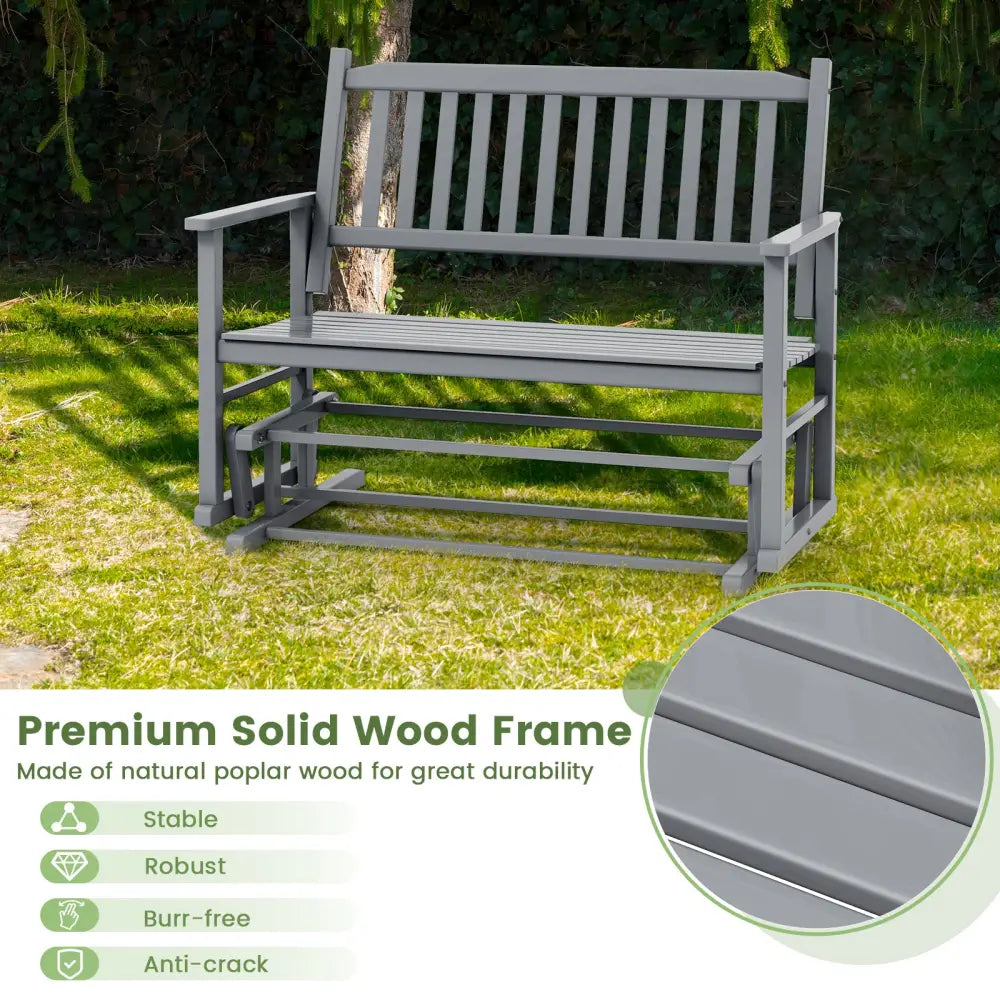 2 Seats Outdoor Glider Bench with Armrests and Slatted Seat-Gray - Gray - Patio Rocking Chairs & Gliders