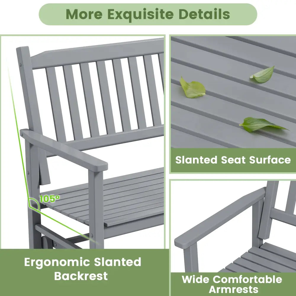 2 Seats Outdoor Glider Bench with Armrests and Slatted Seat-Gray - Gray - Patio Rocking Chairs & Gliders