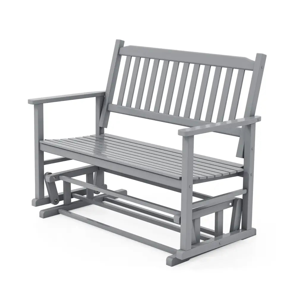 2 Seats Outdoor Glider Bench with Armrests and Slatted Seat-Gray - Gray - Patio Rocking Chairs & Gliders