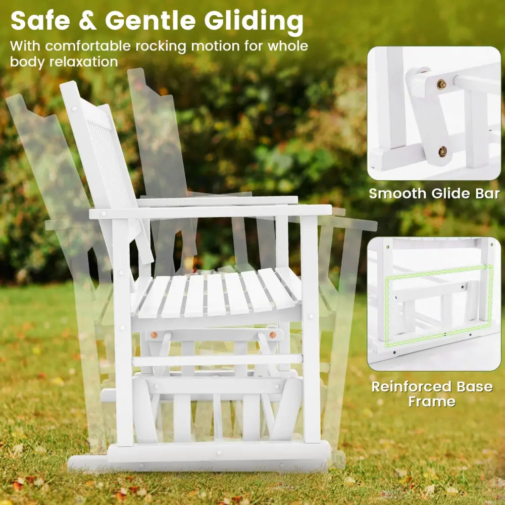 2 Seats Outdoor Glider Bench with Armrests and Slatted Seat-White - White - Patio Rocking Chairs & Gliders