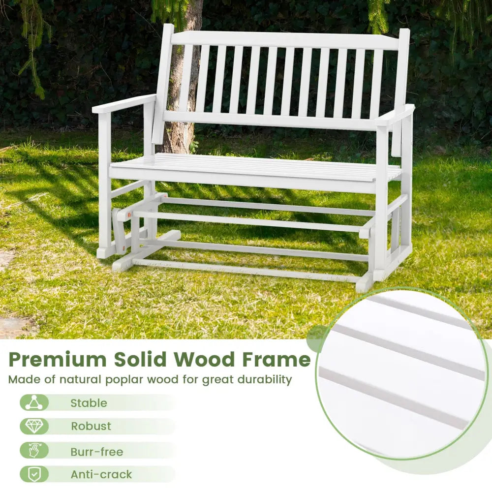2 Seats Outdoor Glider Bench with Armrests and Slatted Seat-White - White - Patio Rocking Chairs & Gliders