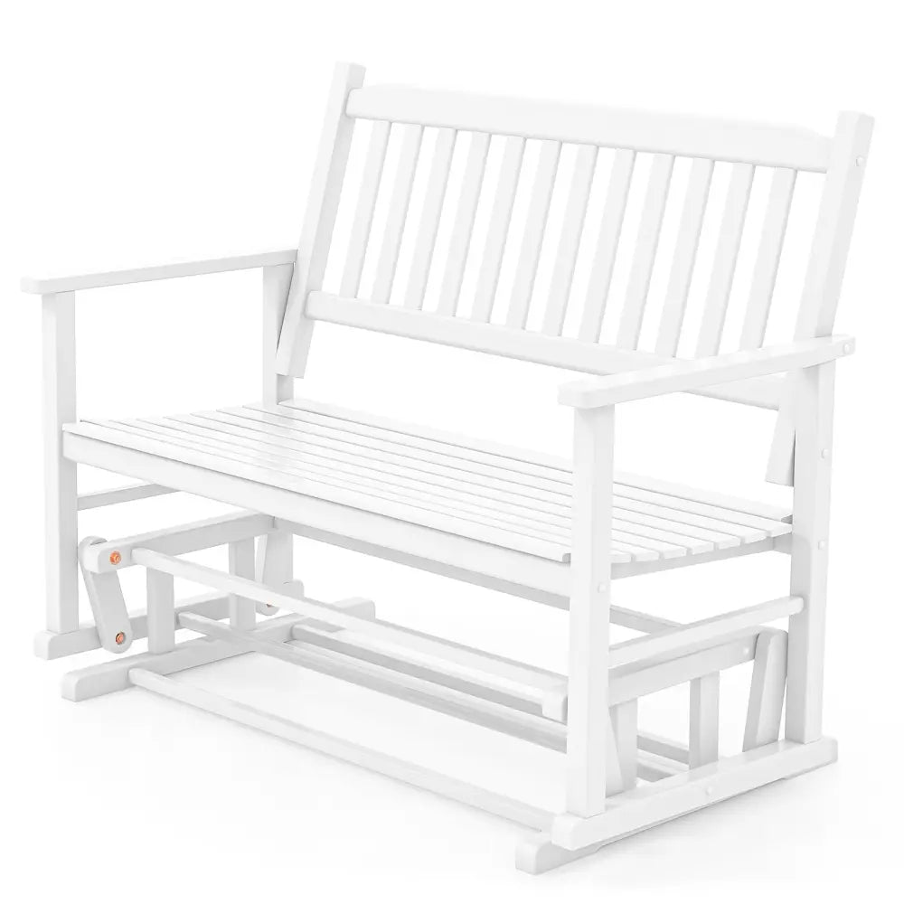 2 Seats Outdoor Glider Bench with Armrests and Slatted Seat-White - White - Patio Rocking Chairs & Gliders