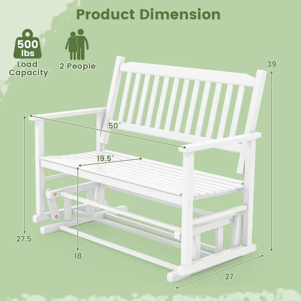 2 Seats Outdoor Glider Bench with Armrests and Slatted Seat-White - White - Patio Rocking Chairs & Gliders