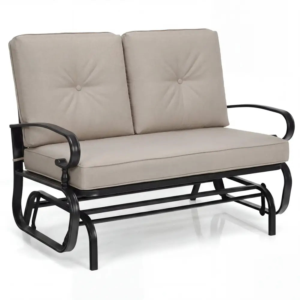 2 Seats Outdoor Swing Glider Chair with Comfortable Cushions-Beige - Beige - Patio Rocking Chairs & Gliders