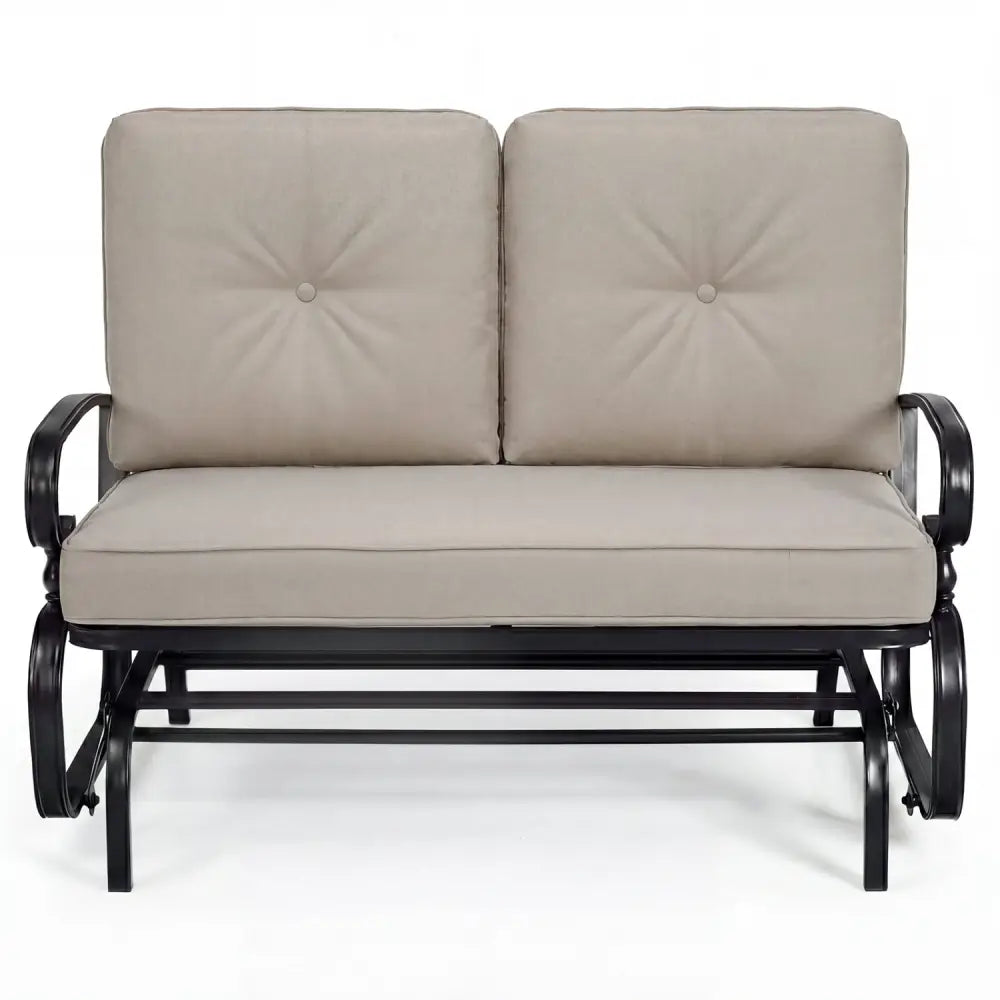 2 Seats Outdoor Swing Glider Chair with Comfortable Cushions-Beige - Beige - Patio Rocking Chairs & Gliders