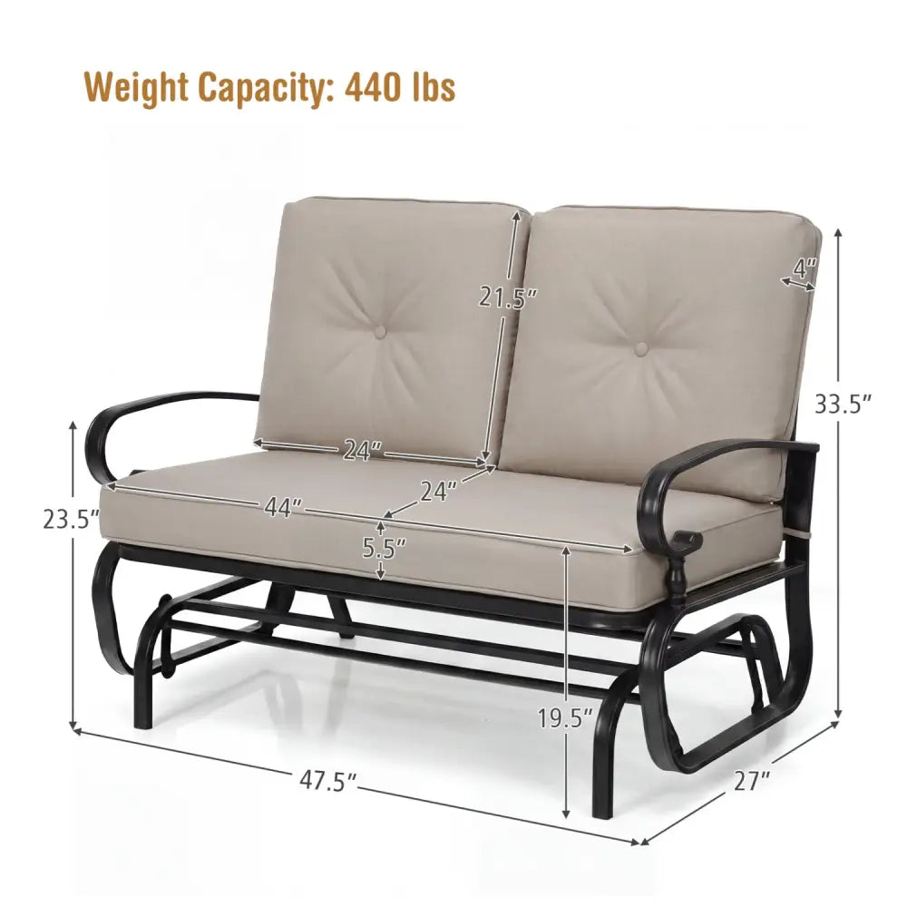 2 Seats Outdoor Swing Glider Chair with Comfortable Cushions-Beige - Beige - Patio Rocking Chairs & Gliders