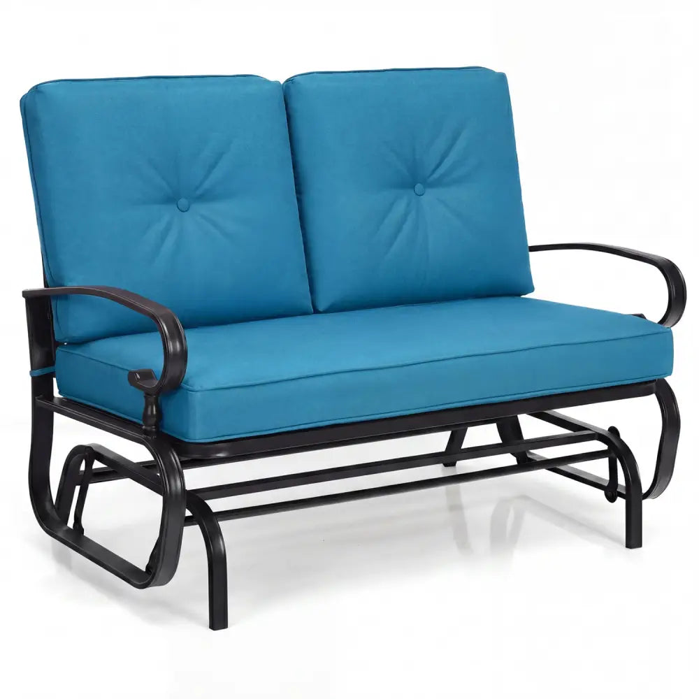 2 Seats Outdoor Swing Glider Chair with Comfortable Cushions-Blue - Blue - Patio Rocking Chairs & Gliders