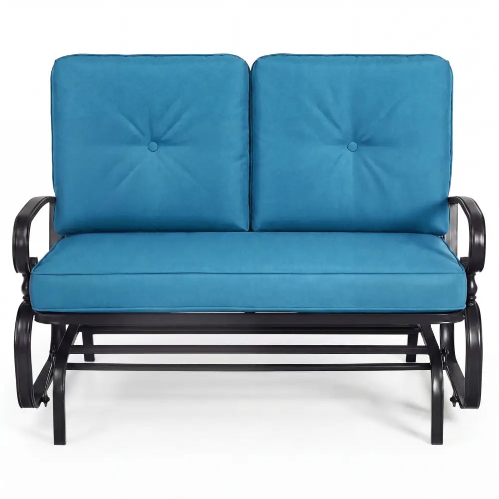 2 Seats Outdoor Swing Glider Chair with Comfortable Cushions-Blue - Blue - Patio Rocking Chairs & Gliders