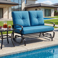 2 Seats Outdoor Swing Glider Chair with Comfortable Cushions-Blue - Blue - Patio Rocking Chairs & Gliders