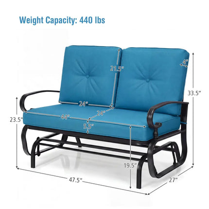 2 Seats Outdoor Swing Glider Chair with Comfortable Cushions-Blue - Blue - Patio Rocking Chairs & Gliders
