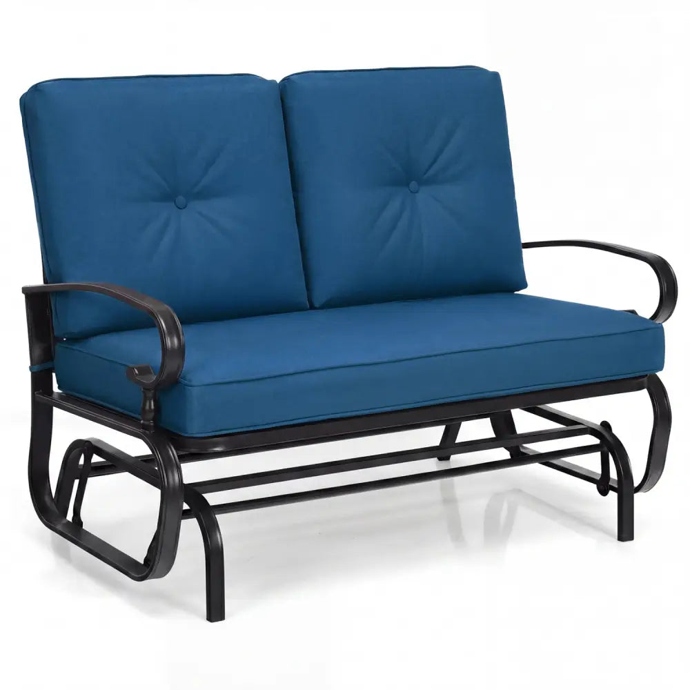2 Seats Outdoor Swing Glider Chair with Comfortable Cushions-Navy - Navy - Patio Rocking Chairs & Gliders