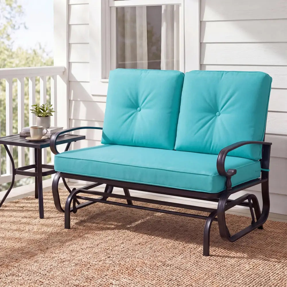 2 Seats Outdoor Swing Glider Chair with Comfortable Cushions-Pantone Green - Green - Patio Rocking Chairs & Gliders