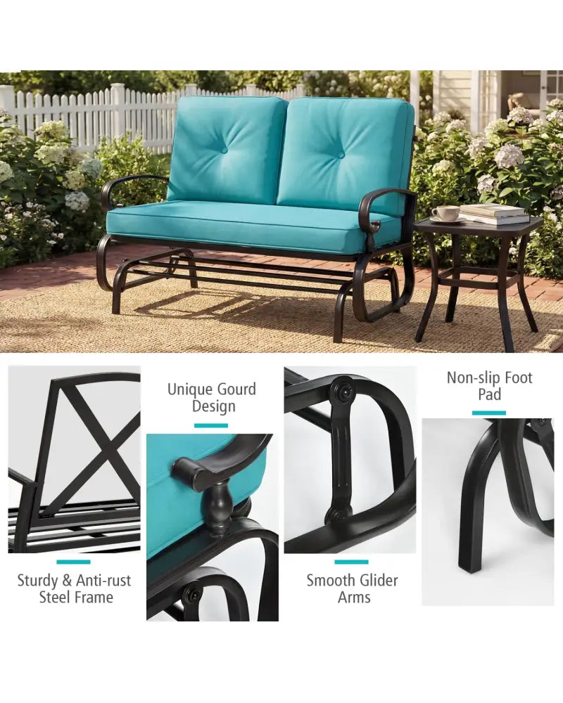 2 Seats Outdoor Swing Glider Chair with Comfortable Cushions-Pantone Green - Green - Patio Rocking Chairs & Gliders