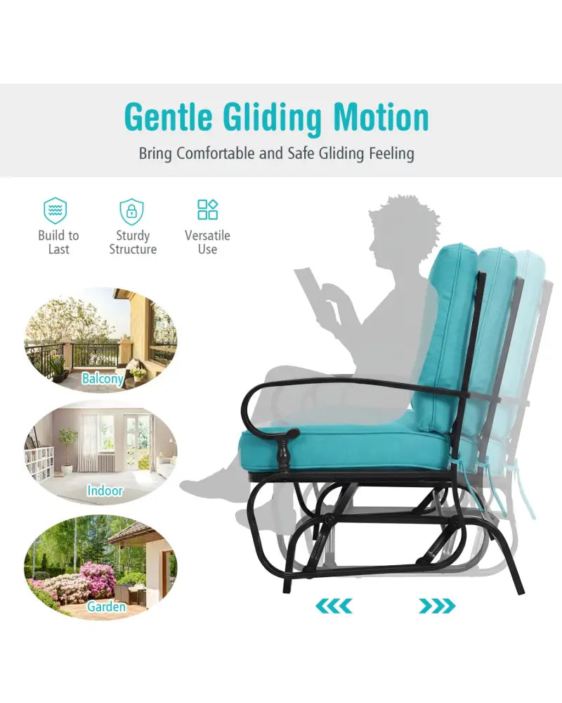 2 Seats Outdoor Swing Glider Chair with Comfortable Cushions-Pantone Green - Green - Patio Rocking Chairs & Gliders