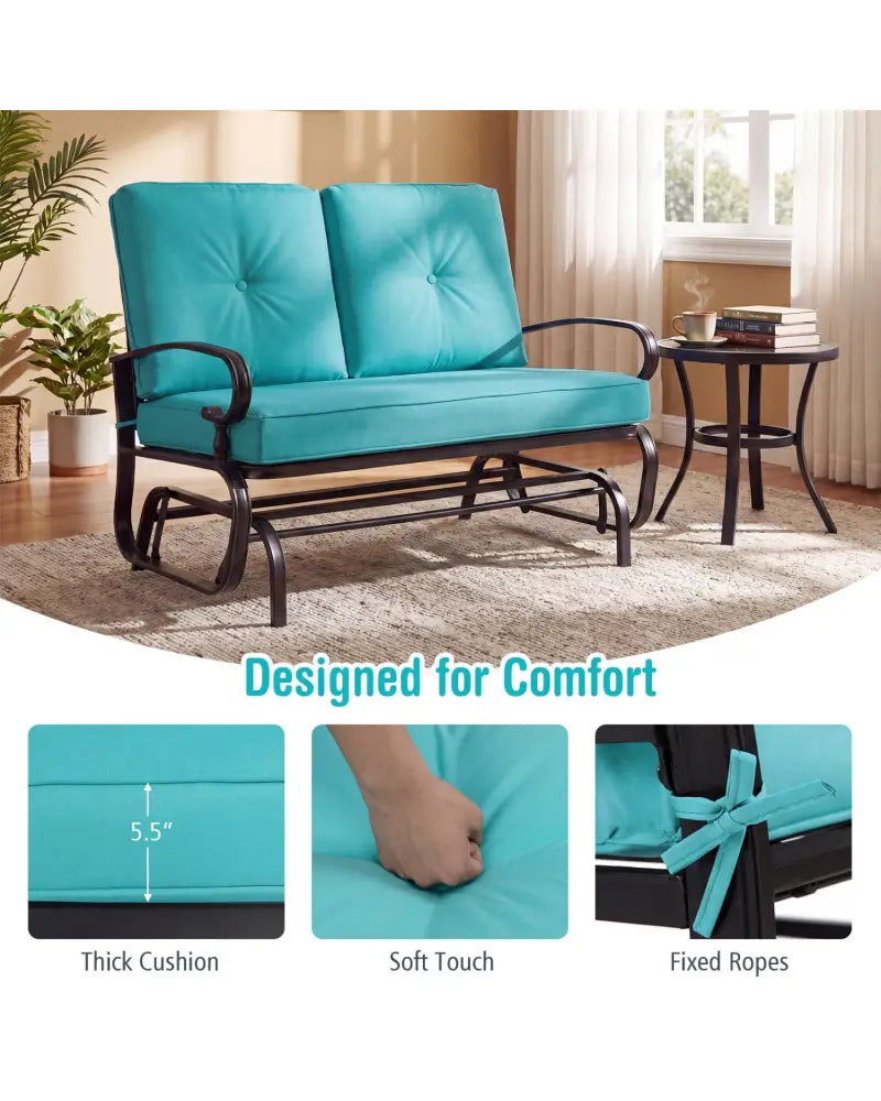 2 Seats Outdoor Swing Glider Chair with Comfortable Cushions-Pantone Green - Green - Patio Rocking Chairs & Gliders
