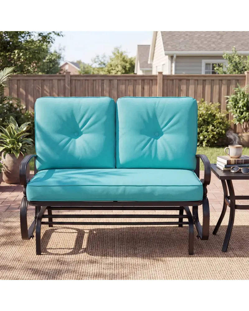 2 Seats Outdoor Swing Glider Chair with Comfortable Cushions-Pantone Green - Green - Patio Rocking Chairs & Gliders