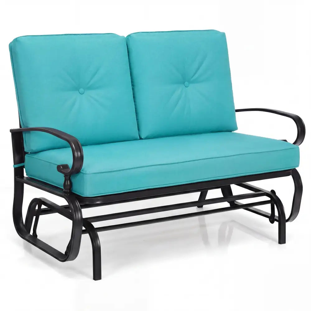 2 Seats Outdoor Swing Glider Chair with Comfortable Cushions-Pantone Green - Green - Patio Rocking Chairs & Gliders