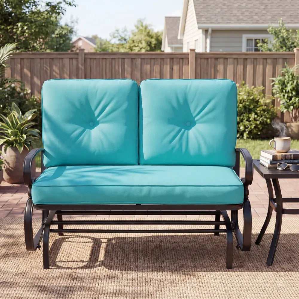 2 Seats Outdoor Swing Glider Chair with Comfortable Cushions-Pantone Green - Green - Patio Rocking Chairs & Gliders