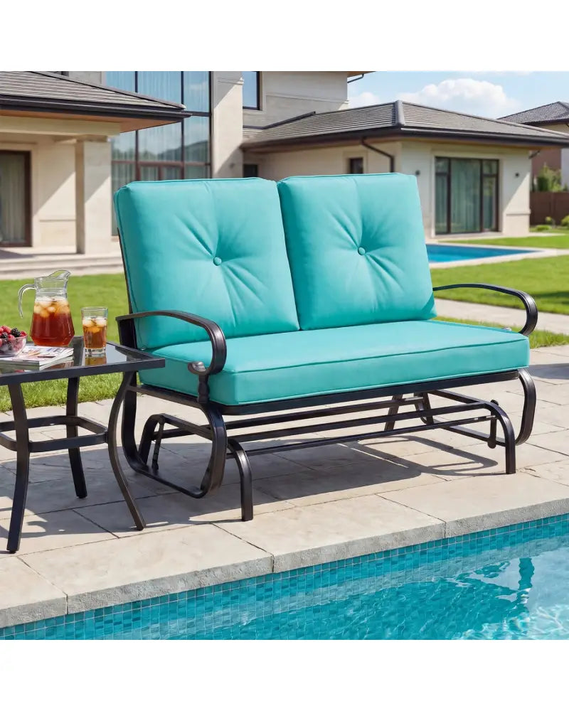 2 Seats Outdoor Swing Glider Chair with Comfortable Cushions-Pantone Green - Green - Patio Rocking Chairs & Gliders