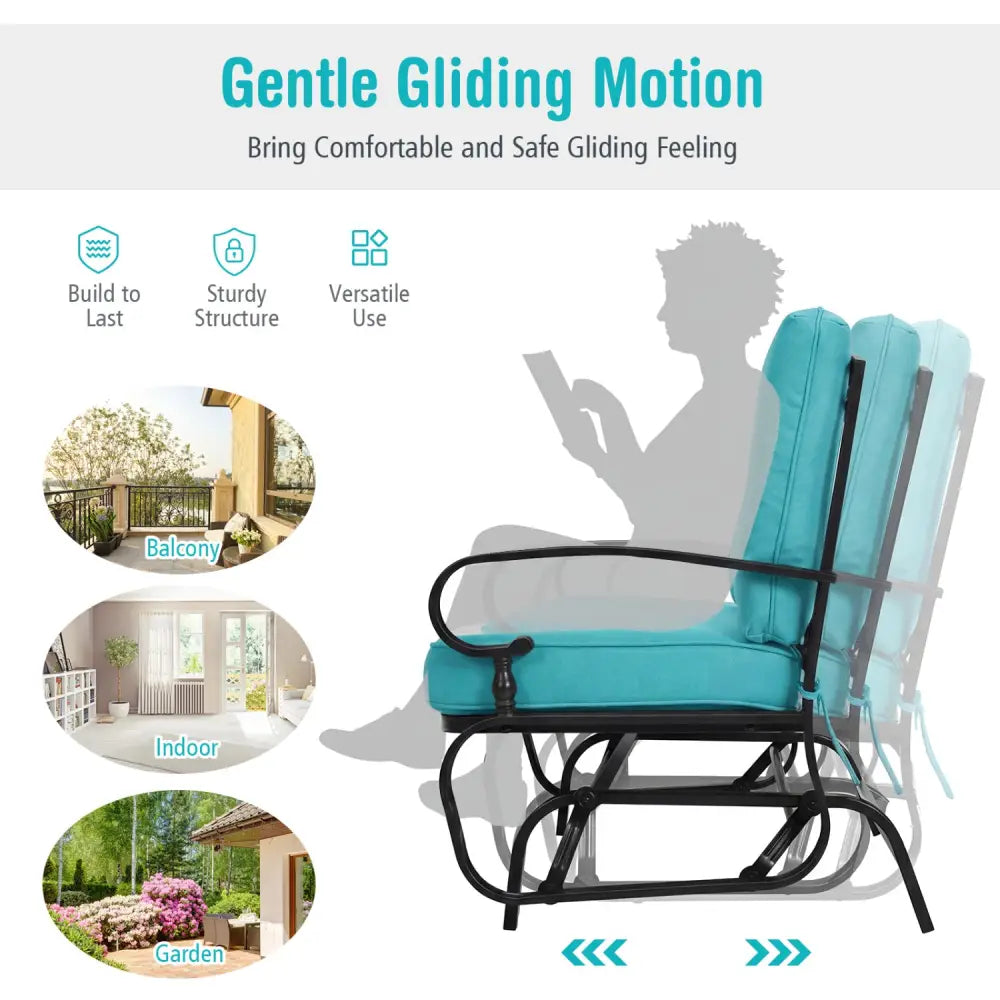 2 Seats Outdoor Swing Glider Chair with Comfortable Cushions-Pantone Green - Green - Patio Rocking Chairs & Gliders