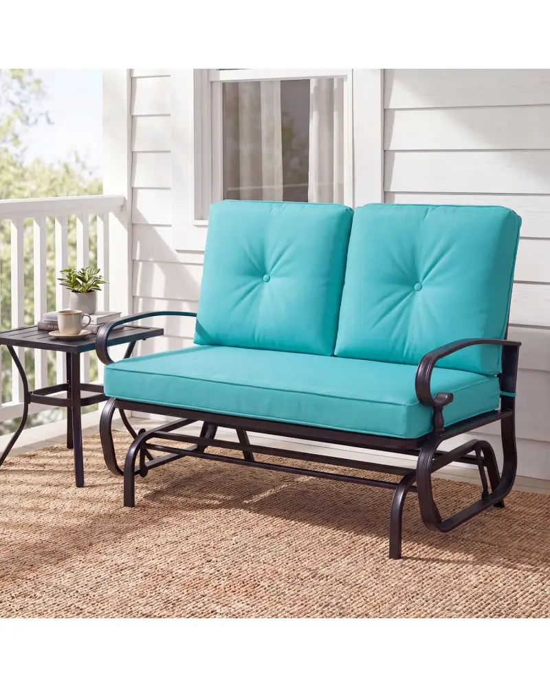 2 Seats Outdoor Swing Glider Chair with Comfortable Cushions-Pantone Green - Green - Patio Rocking Chairs & Gliders