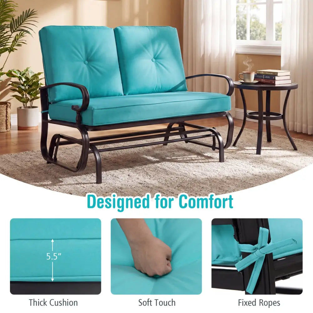 2 Seats Outdoor Swing Glider Chair with Comfortable Cushions-Pantone Green - Green - Patio Rocking Chairs & Gliders