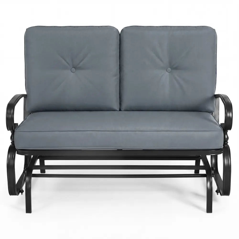 2 Seats Outdoor Swing Glider Chair with Removable Cushions-Gray - Gray - Patio Rocking Chairs & Gliders
