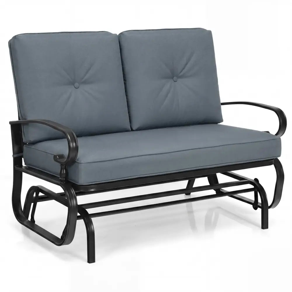 2 Seats Outdoor Swing Glider Chair with Removable Cushions-Gray - Gray - Patio Rocking Chairs & Gliders