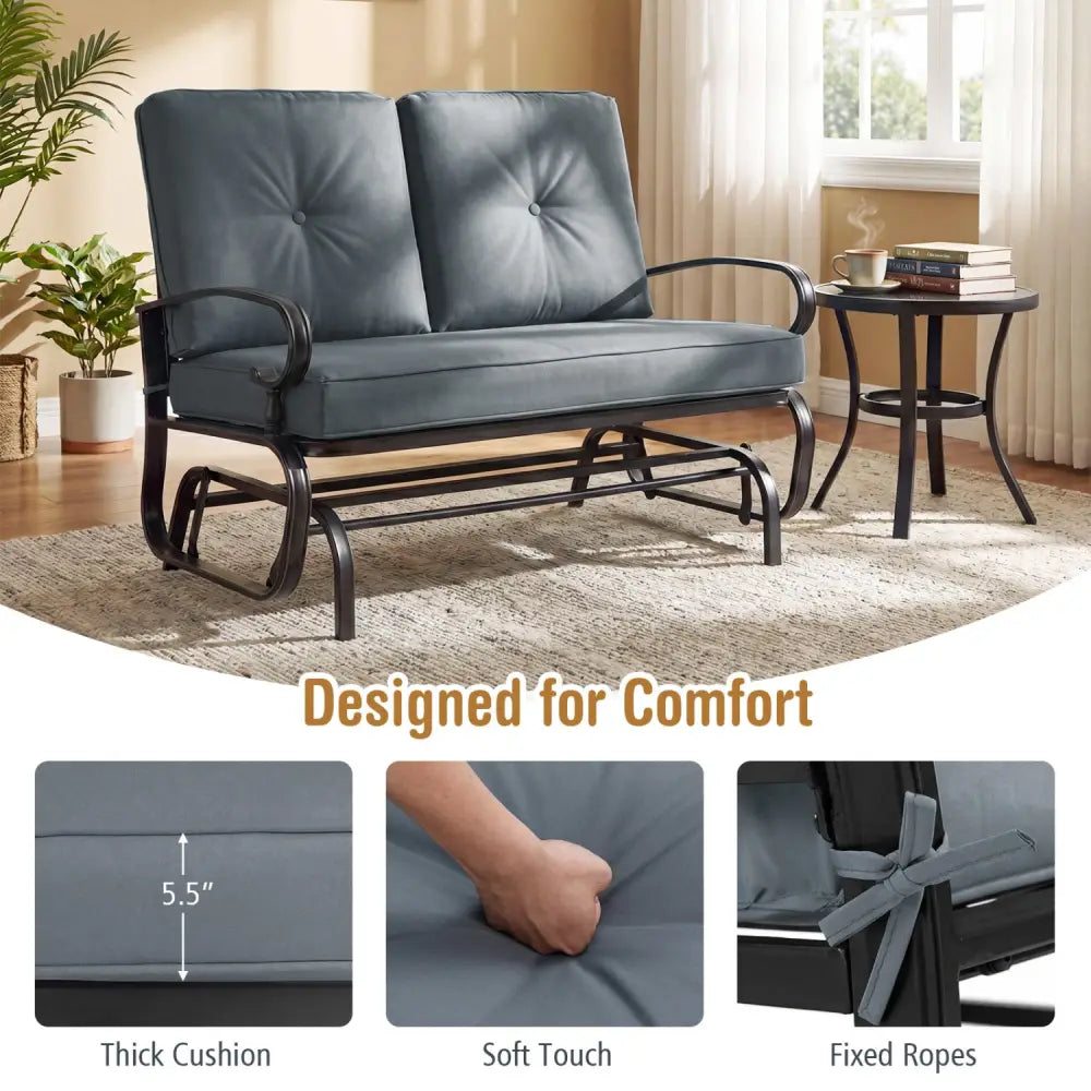 2 Seats Outdoor Swing Glider Chair with Removable Cushions-Gray - Gray - Patio Rocking Chairs & Gliders