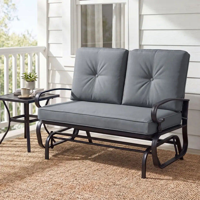 2 Seats Outdoor Swing Glider Chair with Removable Cushions-Gray - Gray - Patio Rocking Chairs & Gliders
