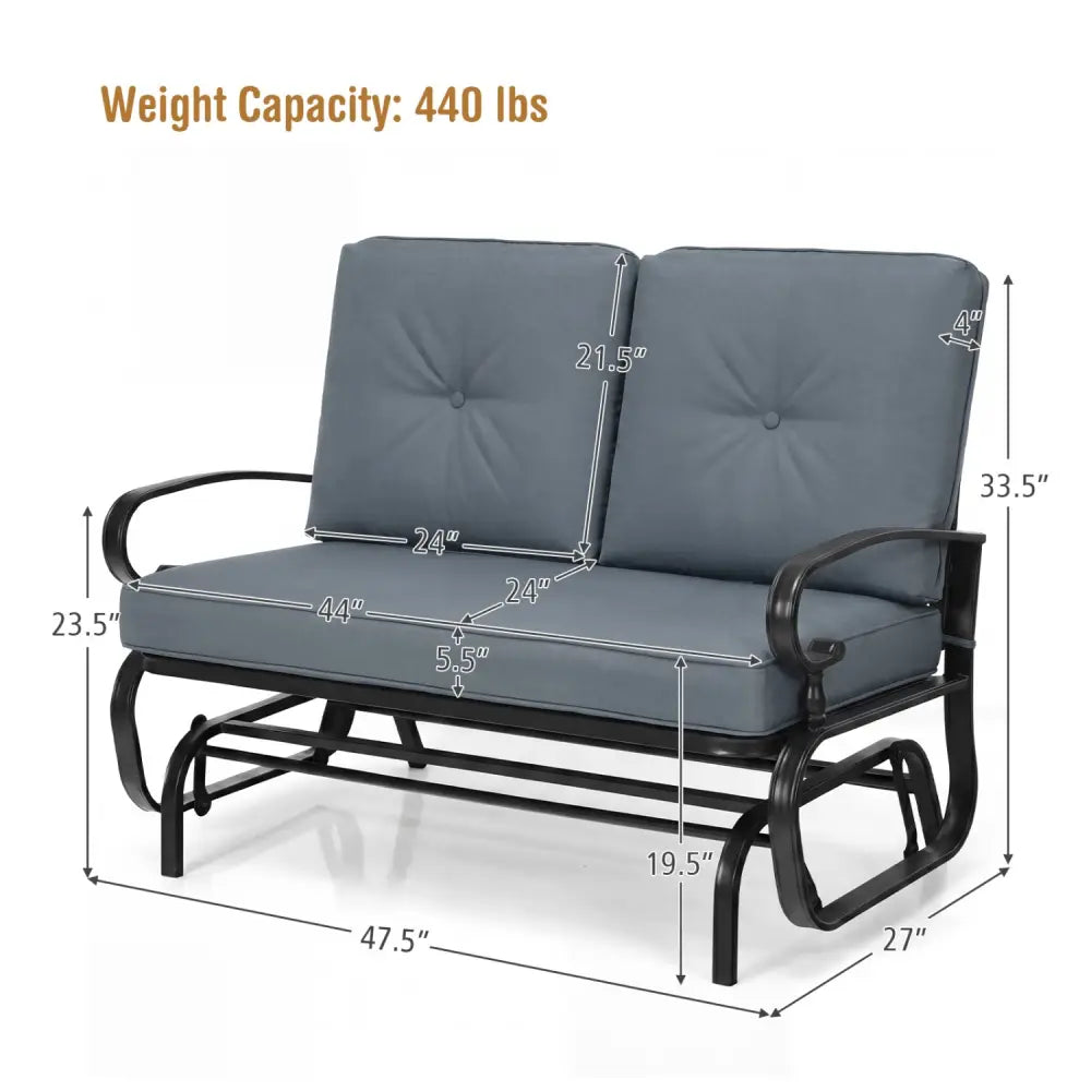 2 Seats Outdoor Swing Glider Chair with Removable Cushions-Gray - Gray - Patio Rocking Chairs & Gliders