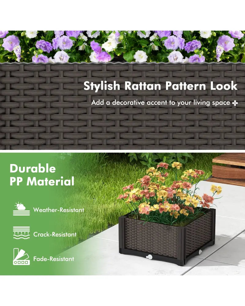 2 Set Elevated Plastic Raised Garden Bed Planter Kit for Flower Vegetable Grow-Brown - Brown - Raised Garden Beds