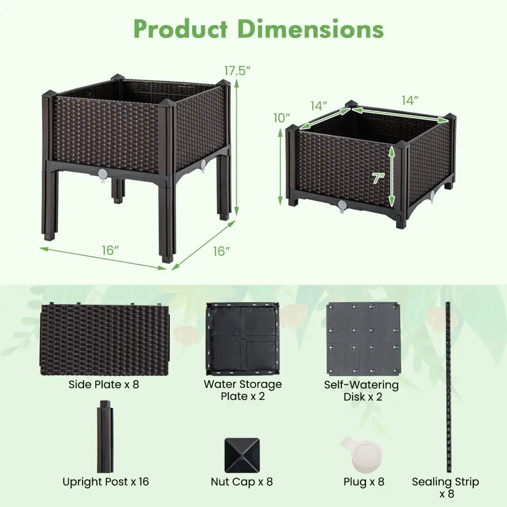 2 Set Elevated Plastic Raised Garden Bed Planter Kit for Flower Vegetable Grow-Brown - Brown - Raised Garden Beds