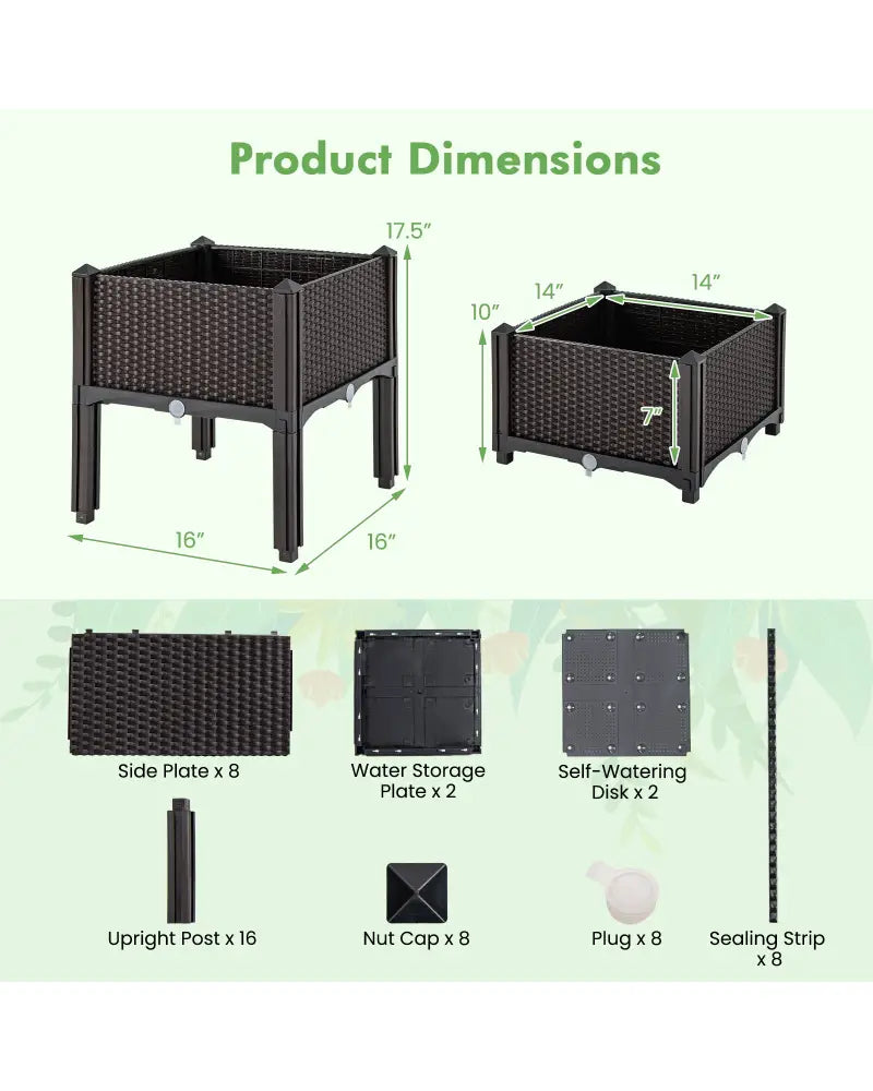 2 Set Elevated Plastic Raised Garden Bed Planter Kit for Flower Vegetable Grow-Brown - Brown - Raised Garden Beds