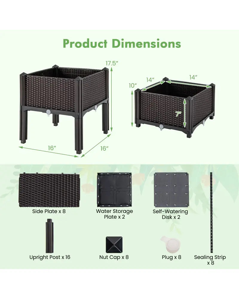 2 Set Elevated Plastic Raised Garden Bed Planter Kit for Flower Vegetable Grow-Brown - Brown - Raised Garden Beds