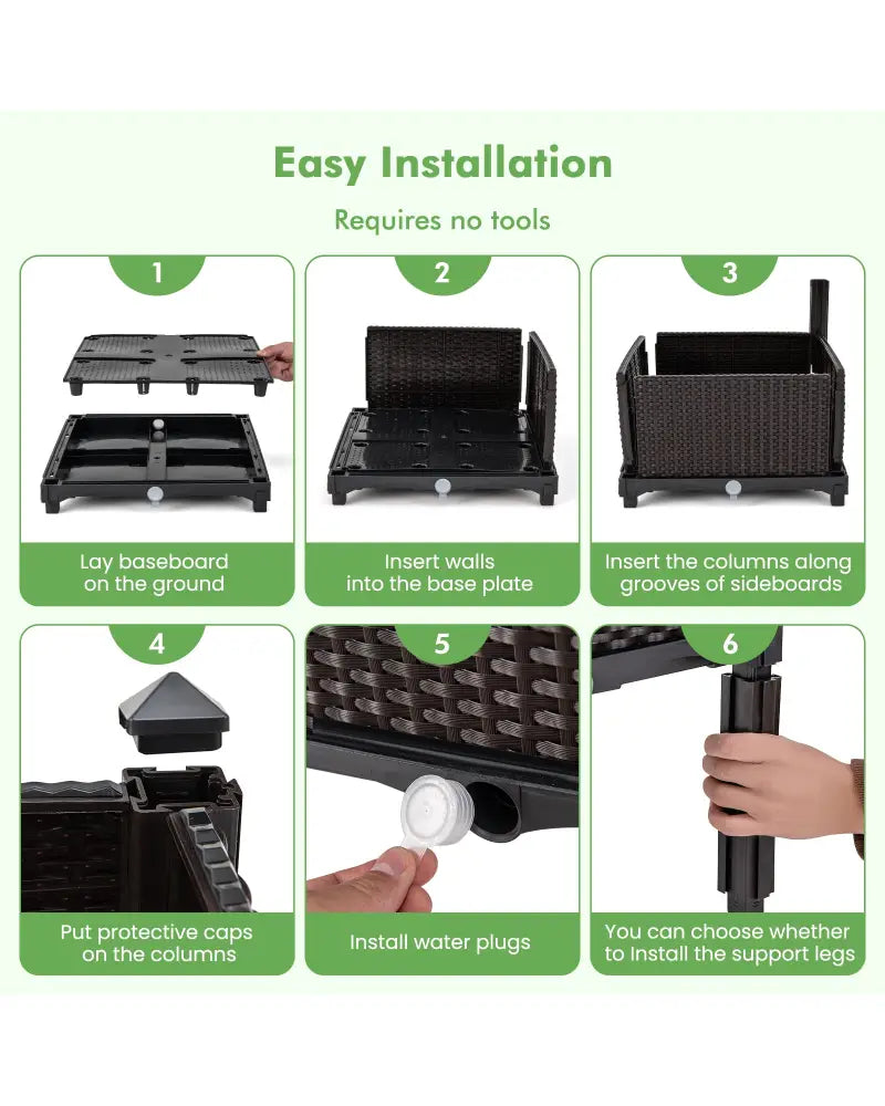 2 Set Elevated Plastic Raised Garden Bed Planter Kit for Flower Vegetable Grow-Brown - Brown - Raised Garden Beds