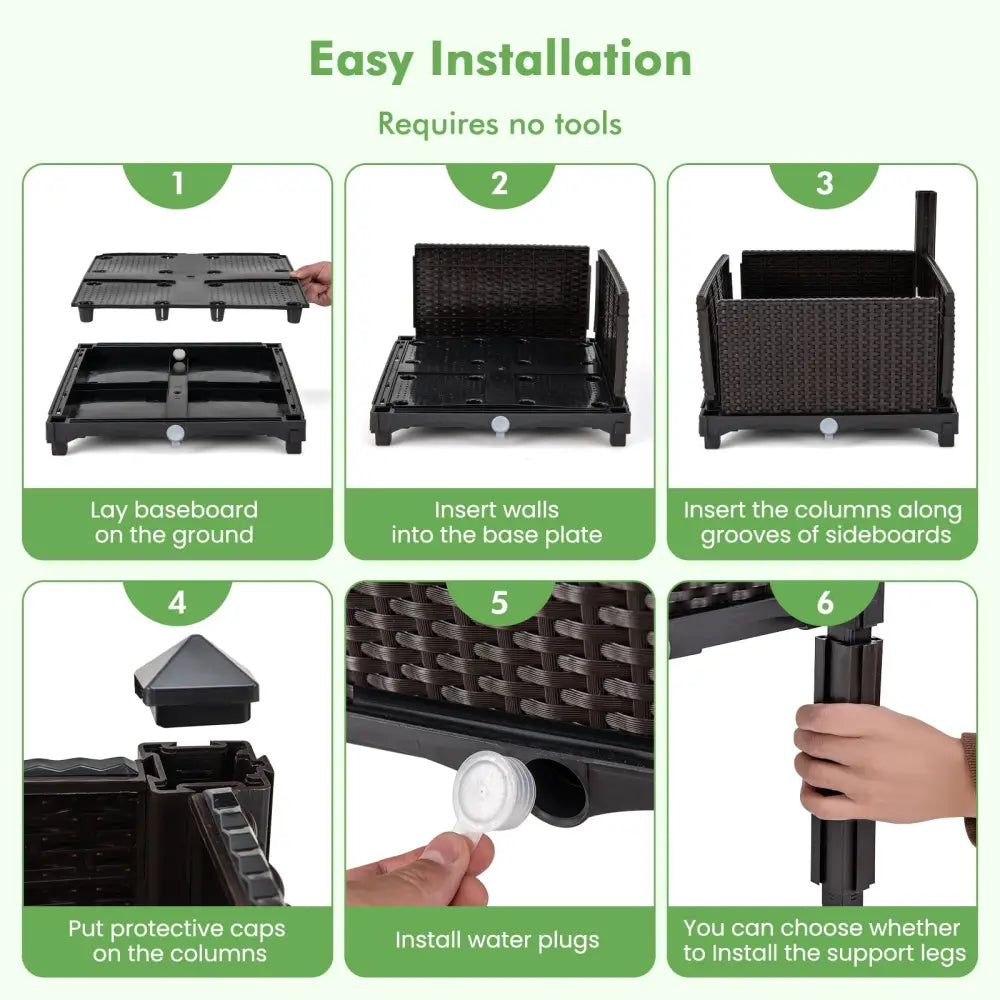 2 Set Elevated Plastic Raised Garden Bed Planter Kit for Flower Vegetable Grow-Brown - Brown - Raised Garden Beds