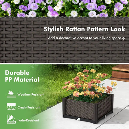 2 Set Elevated Plastic Raised Garden Bed Planter Kit for Flower Vegetable Grow-Brown - Brown - Raised Garden Beds