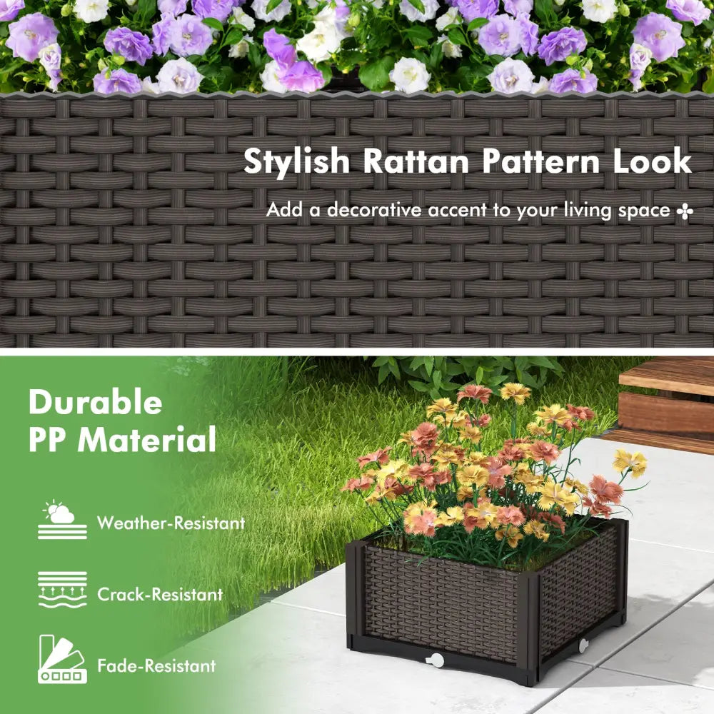 2 Set Elevated Plastic Raised Garden Bed Planter Kit for Flower Vegetable Grow-Brown - Brown - Raised Garden Beds